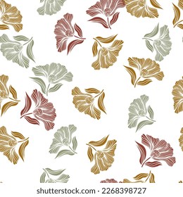 Seamless pattern with vintage flowers. Retro floral background. Design for fabric, textile print, wrapping paper, cover, poster. Vector illustration