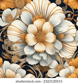 Patrón sin foco de flores vintage en la ilustración vectorial. Medalla floral de época