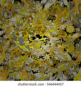 seamless pattern with vintage flowers. Yellow. vector illustration texture. Radial gradient shape.