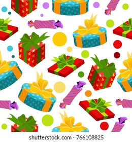 Seamless pattern with vintage gifts. Christmas and New Year background.
