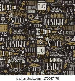 Seamless  pattern of vintage glasses, cameras and brands. Branded goods.