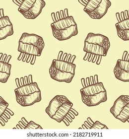 seamless pattern vintage hand drawn Beef meat line art illustration