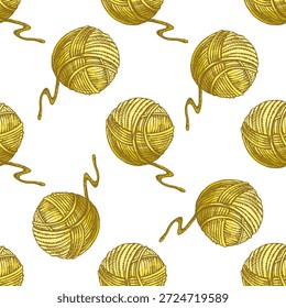 Padrão sem costura com vintage mão desenhado bolas de fio amarelo para tricô. Perfeito para têxteis, design de tecido, papel de embalagem, artesanato e projetos criativos.