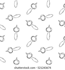 Seamless pattern of vintage hand drawn balls and toys. Christmas and New Year design elements.