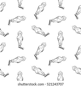 Seamless pattern of vintage hand drawn balls and toys. Christmas and New Year design elements.