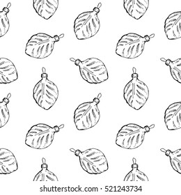 Seamless pattern of vintage hand drawn balls and toys. Christmas and New Year design elements.