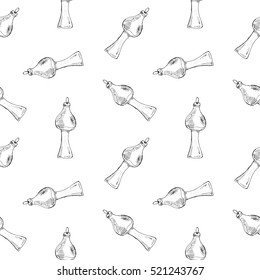 Seamless pattern of vintage hand drawn balls and toys. Christmas and New Year design elements.