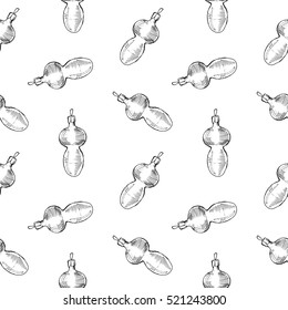 Seamless pattern of vintage hand drawn balls and toys. Christmas and New Year design elements.