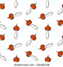 Seamless pattern of vintage hand drawn balls and toys. Christmas and New Year design elements.