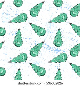 Seamless pattern of vintage hand drawn balls and toys. Christmas and New Year design elements.