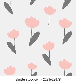 Seamless pattern with vintage hand-drawn flowers. Graphic modern and original design for stylish paper, textile printing, wall design. Floral simple minimalistic graphics. Vector illustration.