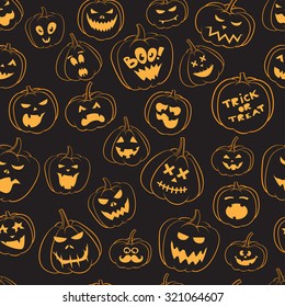 Seamless pattern Of Vintage Happy Halloween pumpkins. Halloween Scrapbook Elements. Vector illustration. Cute Halloween Characters. 