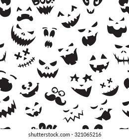 Seamless pattern Of Vintage Happy Halloween flat  emoticons. Halloween Scrapbook Elements. Vector illustration. Cute Halloween Characters.