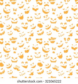 Seamless pattern Of Vintage Happy Halloween flat  emoticons. Halloween Scrapbook Elements. Vector illustration. Cute Halloween Characters.