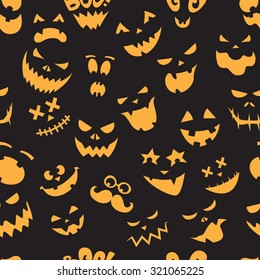 Seamless pattern Of Vintage Happy Halloween flat  emoticons. Halloween Scrapbook Elements. Vector illustration. Cute Halloween Characters.