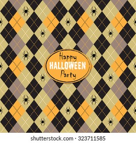 Seamless pattern Of Vintage Happy Halloween Tartan Texture with spider net. Halloween Scrapbook Elements. Vector illustration.