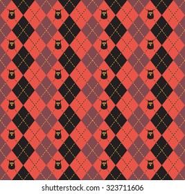 Seamless pattern Of Vintage Happy Halloween Tartan Texture with owl. Halloween Scrapbook Elements. Vector illustration.