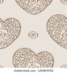 Seamless pattern with vintage hearts for textile, wallpaper, covers, print, wrap, surface, scrapbooking. Background for Valentine's Day, birthday, wedding invitation. Vector.