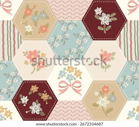 Seamless pattern of  Vintage Hexagon flower.The EPS file is vector and can be edited shape, layout and background color.