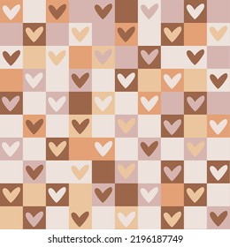 Seamless pattern. Vintage illustration with hearts in a square. Minimalism.