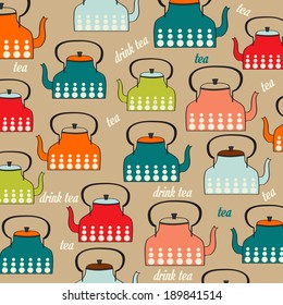 Seamless pattern with vintage Kettles, vector illustration
