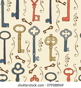 Seamless pattern with  vintage keys