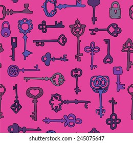 Seamless pattern with vintage keys. Endless texture for wallpaper, fill, web page background, surface texture.
