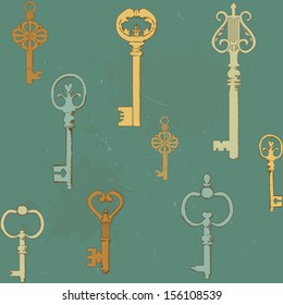 Seamless pattern with vintage keys. Eps 10