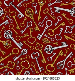 SEAMLESS-PATTERN MIT VINTAGE-SCHLÜSSEN AUF BURGUNDY-HINTERGRUND AUF VEKTOR