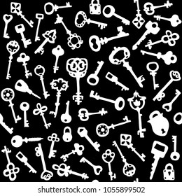 Seamless pattern with vintage keys. Textures for wallpaper, fills, web page background.