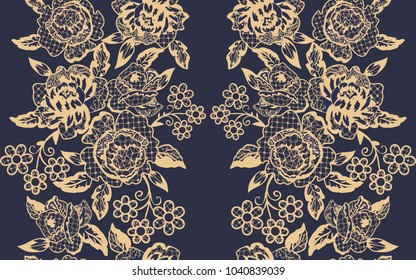 Seamless pattern with vintage lace flowers