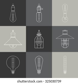 Seamless pattern of vintage light bulbs and lamps. Edison light bulbs.Template for design  catalog, website, background, covers,cards. Vector illustration