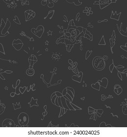 Seamless pattern with vintage love doodle tattoos