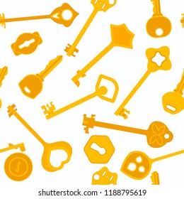 Seamless pattern of vintage and modern door, car keys and keyholes. House security safety tool design elements. Vector illustration isolated on white background.