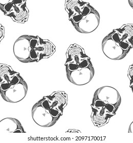 Patrón inexorable de calavera monocroma vintage. Ilustración del vector