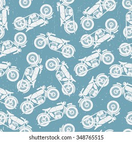 Nahtloses Muster mit Vintage-Motorrädern auf farbigem Hintergrund. Vektorgrafik.
