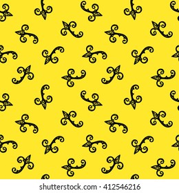 Seamless Pattern. Vintage ornament. Buttercup and black color. Vector illustration. 
