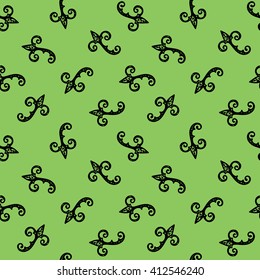 Seamless Pattern. Vintage ornament. Green flash and black color. Vector illustration. 
