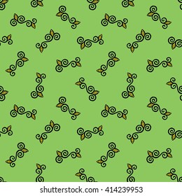 Seamless Pattern. Vintage ornament. Green flash, black and yellow color. Vector illustration