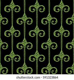 Seamless Pattern. Vintage ornament. Greenery and black color. Vector illustration