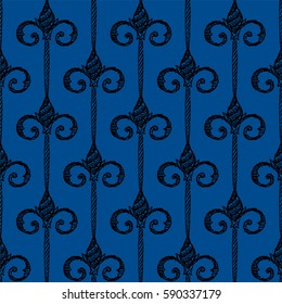 Seamless Pattern. Vintage ornament. Lapis Blue and black color. Vector illustration