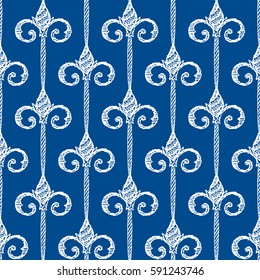 Seamless Pattern. Vintage ornament. Lapis Blue and white color. Vector illustration