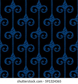 Seamless Pattern. Vintage ornament. Lapis Blue and black color. Vector illustration