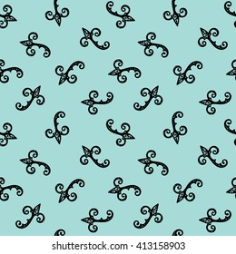 Seamless Pattern. Vintage ornament. Limpet shell and black color. Vector illustration