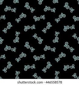 Seamless Pattern. Vintage ornament. Limpet shell and black color. Vector illustration