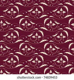 Seamless pattern with vintage ornament on the red background