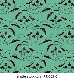 Seamless pattern with vintage ornament on the motton blue background