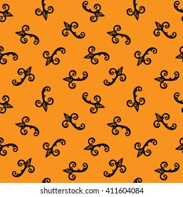 Seamless Pattern. Vintage ornament. Orange and black color. Vector illustration. 