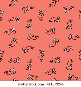 Seamless Pattern. Vintage ornament. Peach echo, limpet shell and black color. Vector illustration. 