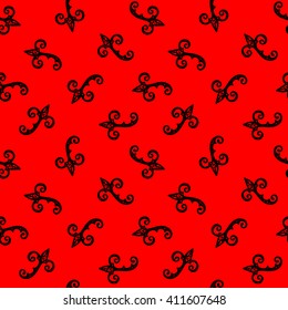 Seamless Pattern. Vintage ornament. Red and black color. Vector illustration.